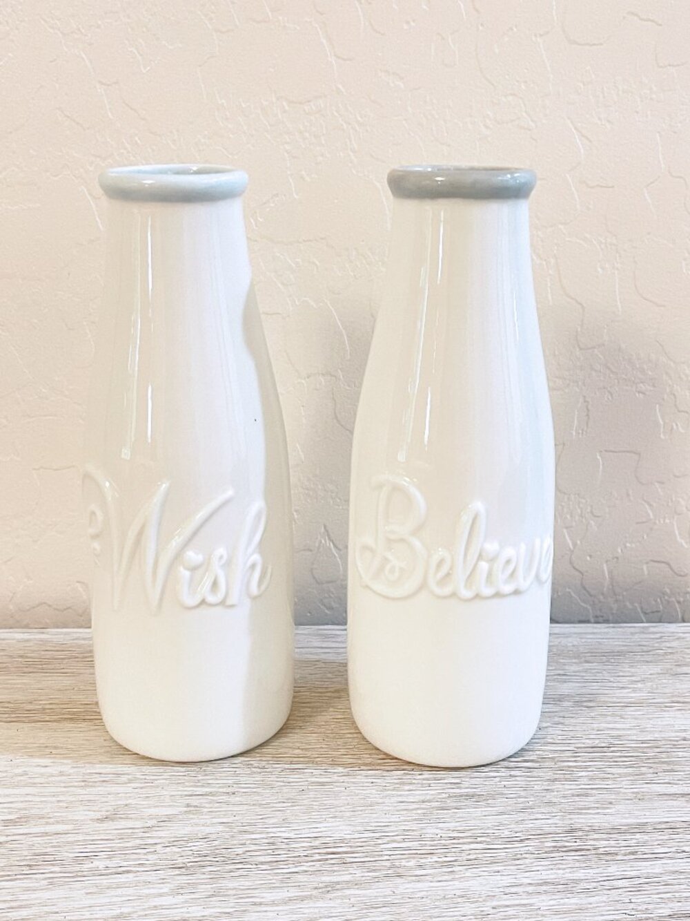 Wish Believe Milk Bottle Vases White Ceramic Set of 2